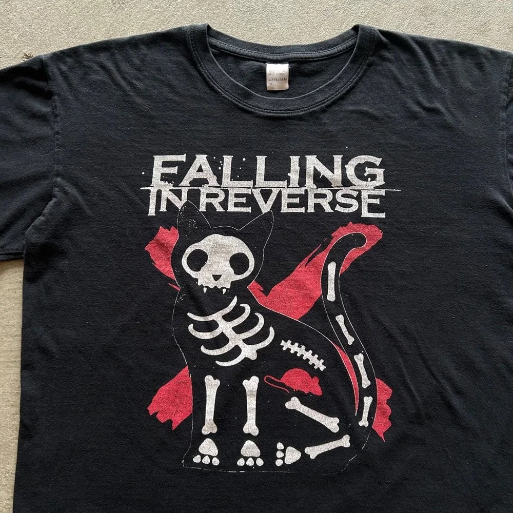 Vintage Falling In Reverse Shirt Size Large Black Skeleton Cat‎ Heavy Metal Band